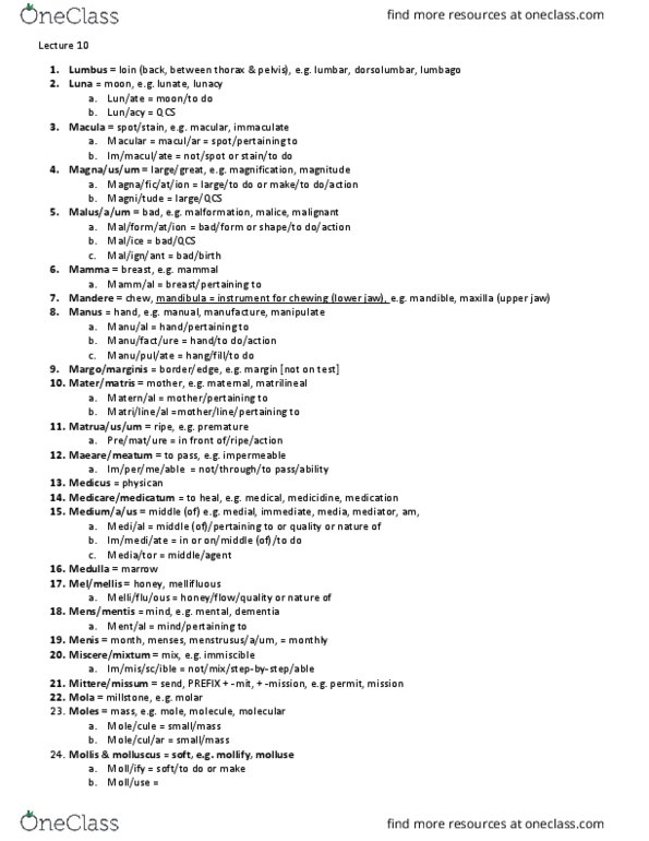 CLA201H1 Lecture Notes - Lecture 10: Low Back Pain, Mandible, Miscibility thumbnail