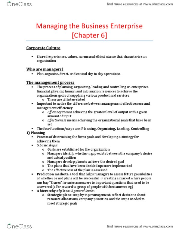 RSM100Y1 Chapter Notes - Chapter 6: Strategic Management, Time Management, Chief Operating Officer thumbnail