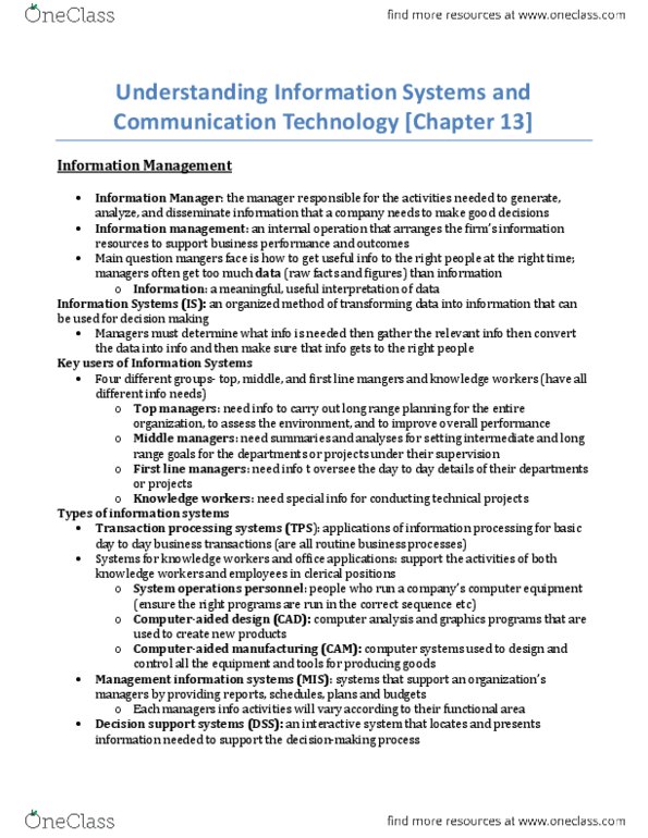 RSM100Y1 Chapter Notes - Chapter 13: World Wide Web, Information Management, Computer Network thumbnail
