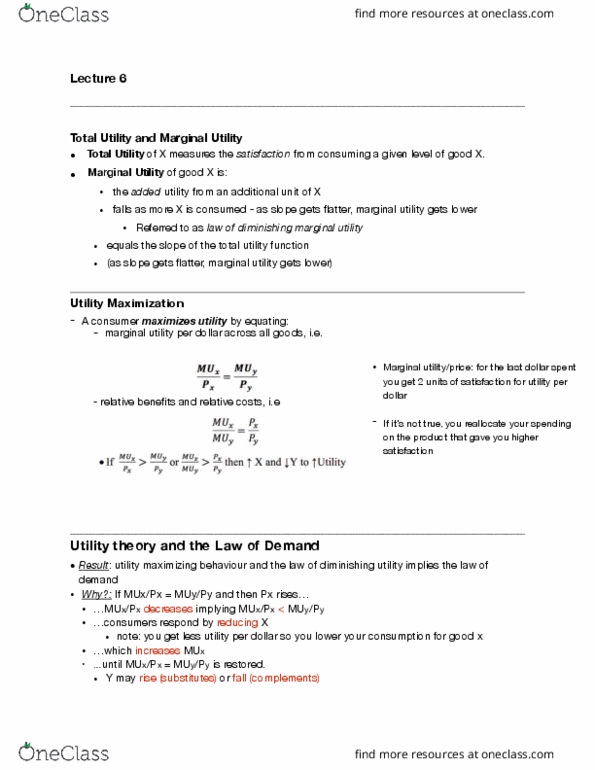 EC120 Lecture Notes - Lecture 6: Utility, Demand Curve, Relative Price cover image