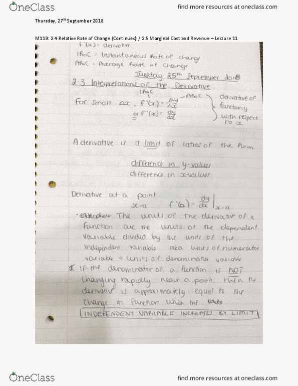 MATH-M 119 Lecture 11: MATH-M119 - Lecture 11 - 2.4 Relative Rate of Change (Continued) and Marginal Cost and Revnue cover image