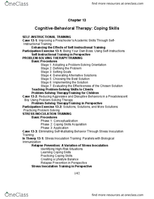 PSYC 1010 Chapter Notes - Chapter 13: Relapse Prevention, Cognitive Restructuring, Problem Solving thumbnail