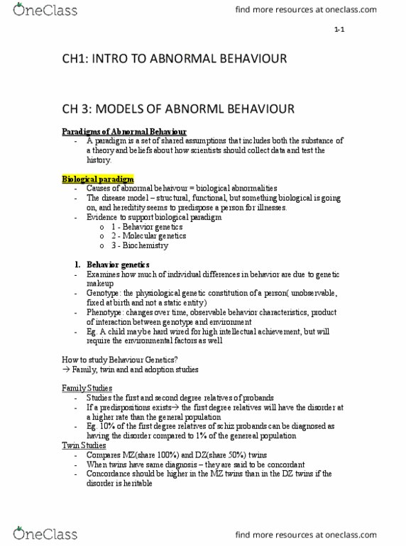 PSYC 3140 Lecture 2: Abnormal Psychology Notes. thumbnail