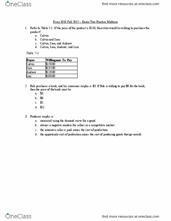 Econ Study Guide Fall Final Economic Surplus Negative