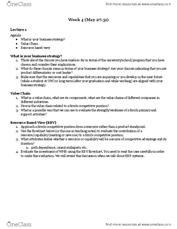 AFM241 Lecture Notes - Lecture 4: Resource-Based View, Net Present Value, Path Dependence thumbnail