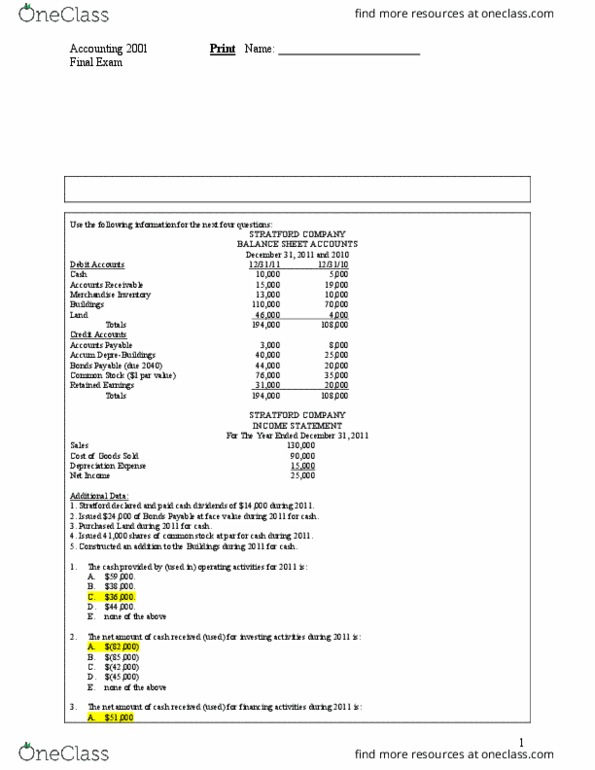 ACCT 2001 Study Guide - Fall 2018, Final - Bank Reconciliation