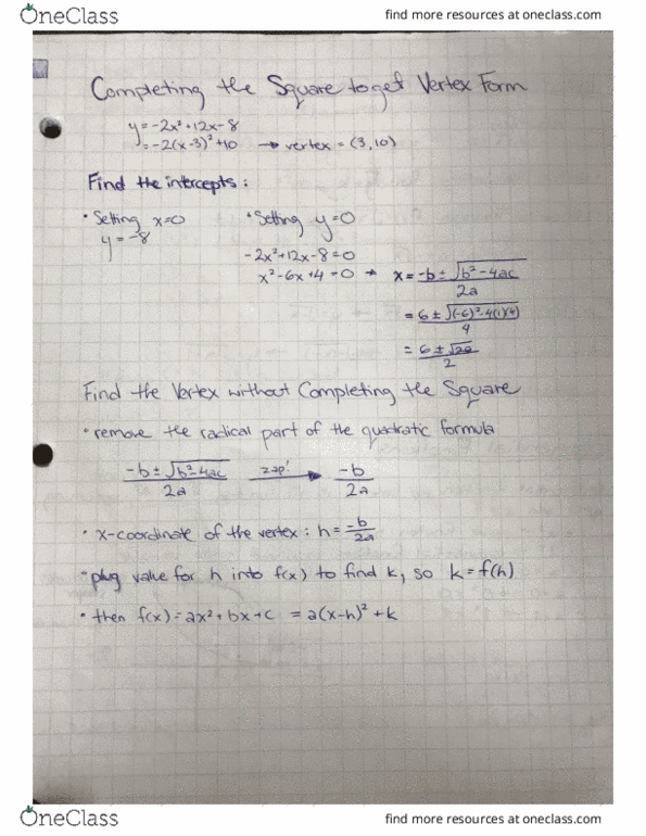 MA129 Lecture 6: Week 2 - Transformations, Completing the Square to Get Vertex Form cover image