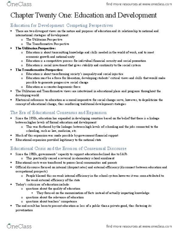 POLS 2080 Chapter Notes -Private Good, Millennium Development Goals thumbnail