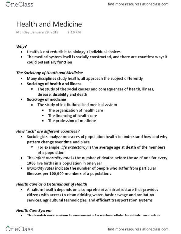 Sociology 1020 Lecture Notes - Lecture 14: Health System, Socialized Medicine, Medicalization thumbnail