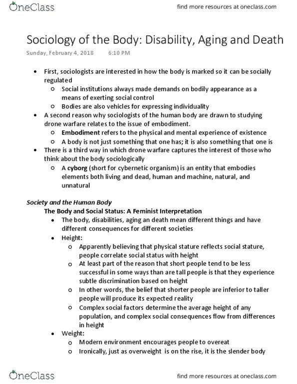 Sociology 1020 Lecture 15: Sociology of the Body Disability, Aging and Death thumbnail