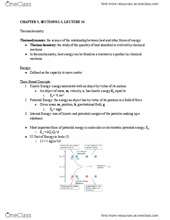 CHE 106 Lecture Notes - Lecture 15: Electric Potential Energy, International System Of Units, Thermodynamics cover image