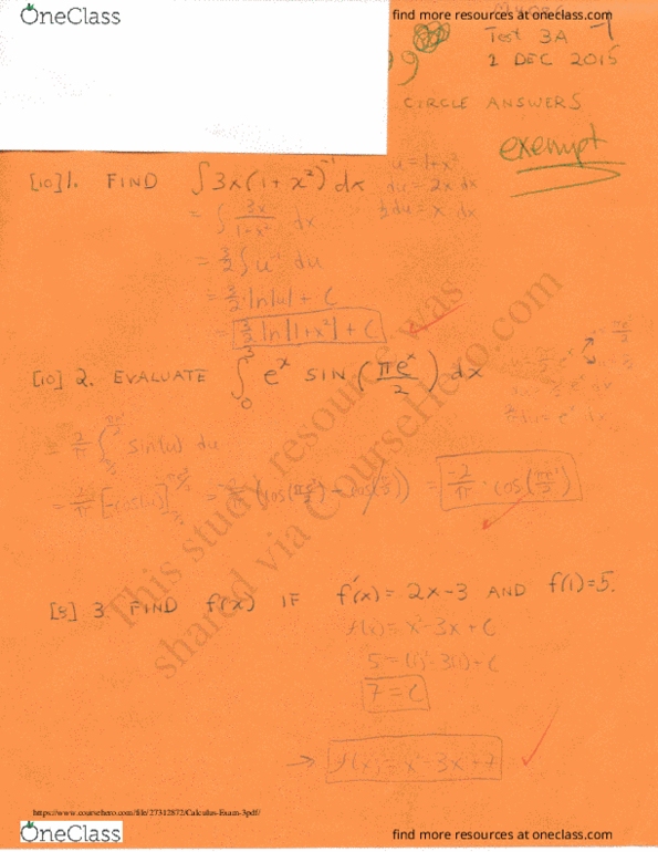 M 408C Final M408C Exam 3 2015 Spring OneClass