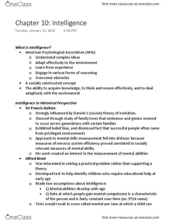 Psychology 1000 Lecture Notes - Lecture 10: American Psychological Association, David Wechsler, Lewis Terman thumbnail