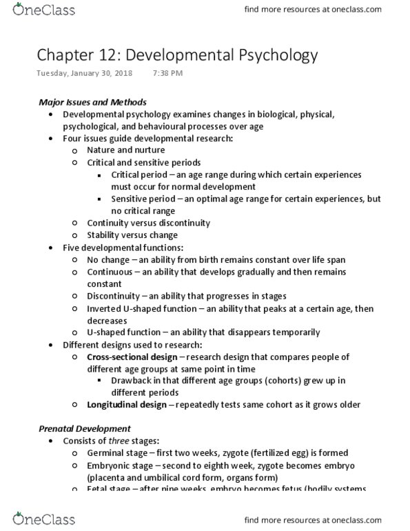 Psychology 1000 Lecture Notes - Lecture 12: Umbilical Cord, Y Chromosome, Visual Field thumbnail