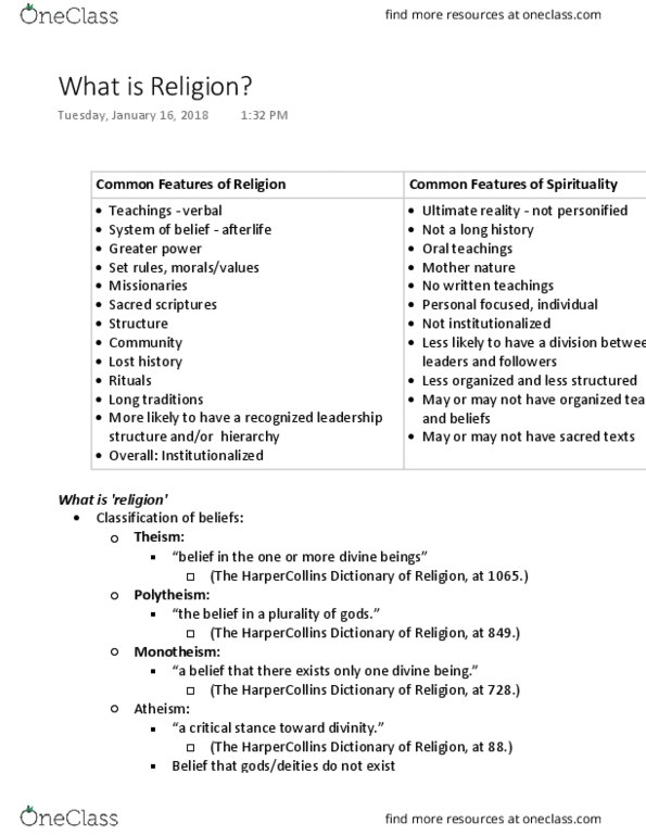 Religious Studies 1022A/B Lecture Notes - Lecture 10: Harpercollins, Christian Mortalism, Agnosticism thumbnail