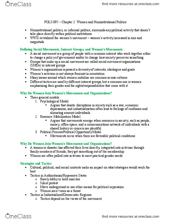 POLS 095 Chapter Notes - Chapter 2: Models 1 thumbnail