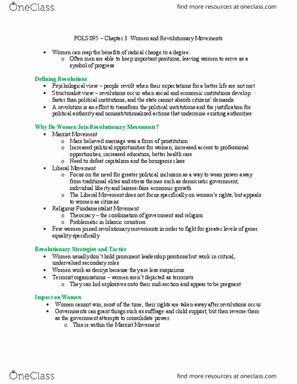 POLS 095 Chapter Notes - Chapter 3: Radical Change thumbnail