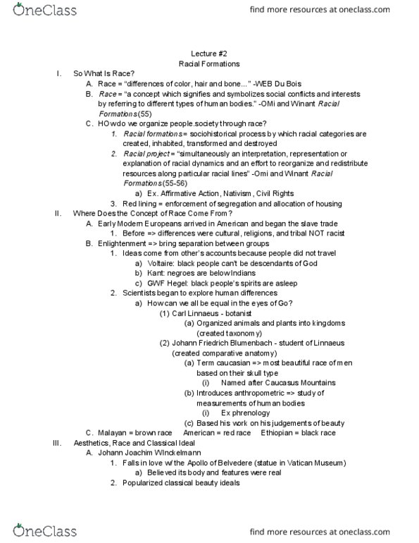 AFRICAM 27AC Lecture Notes - Lecture 2: Johann Joachim Winckelmann, Johann Friedrich Blumenbach, Samuel George Morton thumbnail
