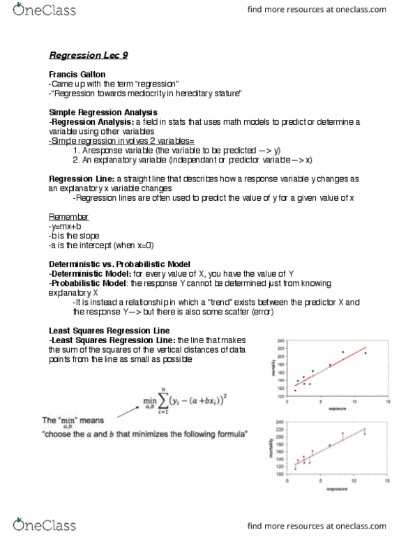 Statistical Sciences 1024A/B Lecture Notes - Lecture 9: Dependent And Independent Variables, Standard Deviation, Scatter Plot thumbnail