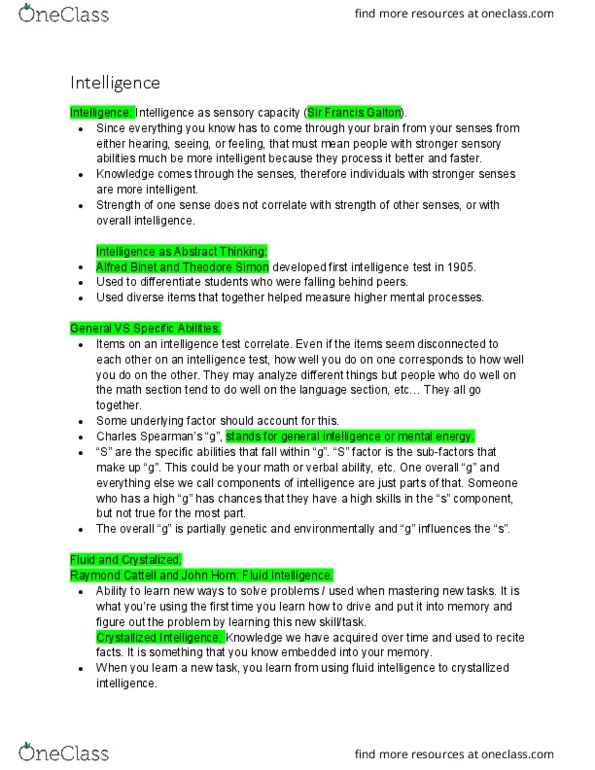 PSYC-105 Lecture Notes - Lecture 2: Raymond Cattell, Fluid And Crystallized Intelligence, Theory Of Multiple Intelligences thumbnail