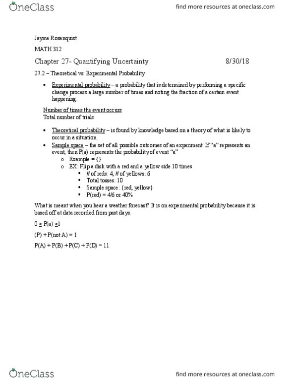 MATH 312 Lecture Notes - Lecture 2: Sample Space, Chapter 27 thumbnail