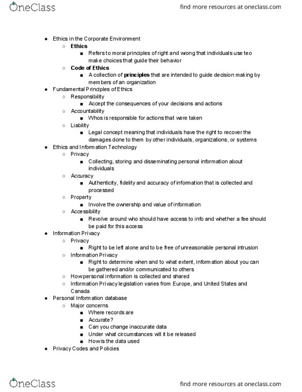 COMM 205 Lecture Notes - Lecture 15: Acceptable Use Policy, Infor, Information Security thumbnail