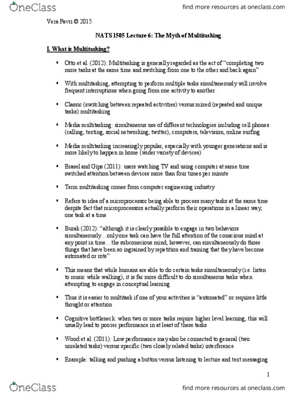 NATS 1505 Lecture Notes - Lecture 6: Media Multitasking, Computer Engineering, Juggling thumbnail