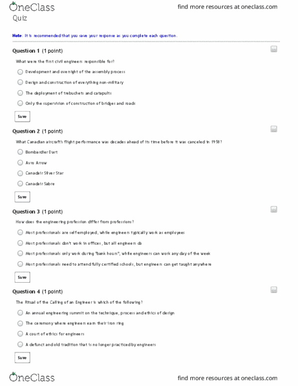 ENGINEER 1P03 Study Guide - Fall 2018, Quiz - Avro Canada Cf 