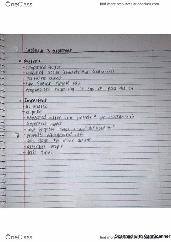 SPAN 1503 Chapter 3: Preterit vs. Imperfect Uses thumbnail