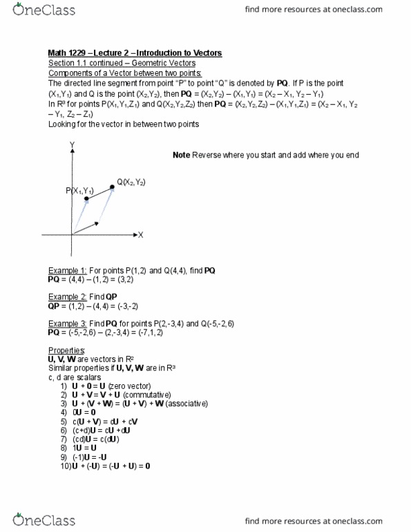 Mathematics 1229A/B Lecture Notes - Lecture 2: Unit Vector cover image