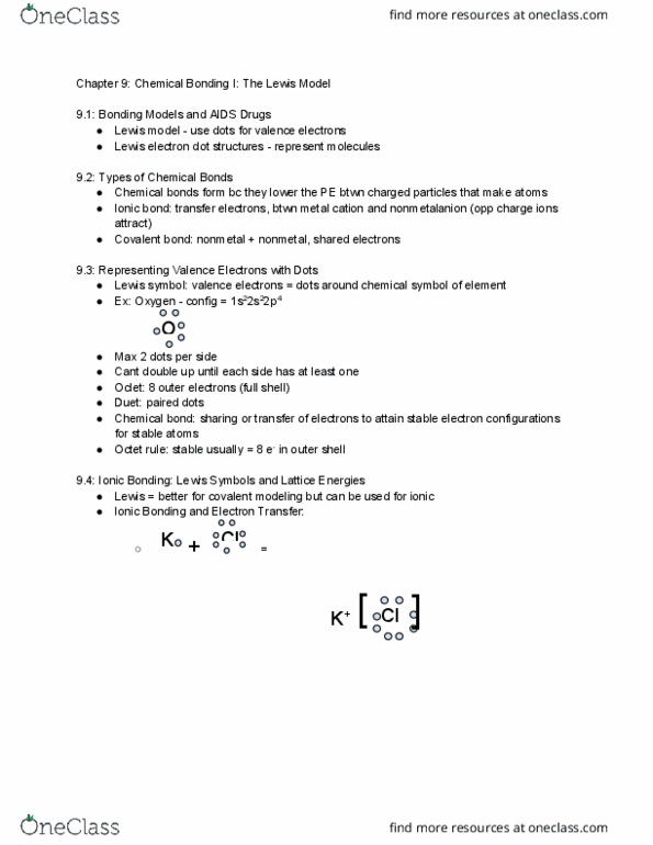 CHEM 135 Chapter Notes - Chapter 9: Electron Configuration, Ionic Bonding, Lattice Energy thumbnail