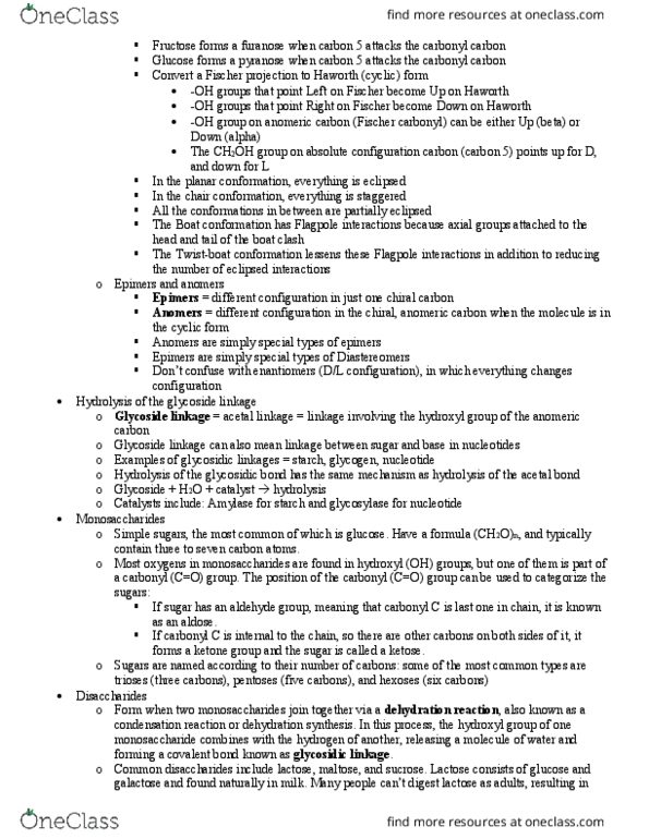 NPB 101 Lecture Notes - Lecture 6: Anomer, Glycosidic Bond, Fischer Projection thumbnail