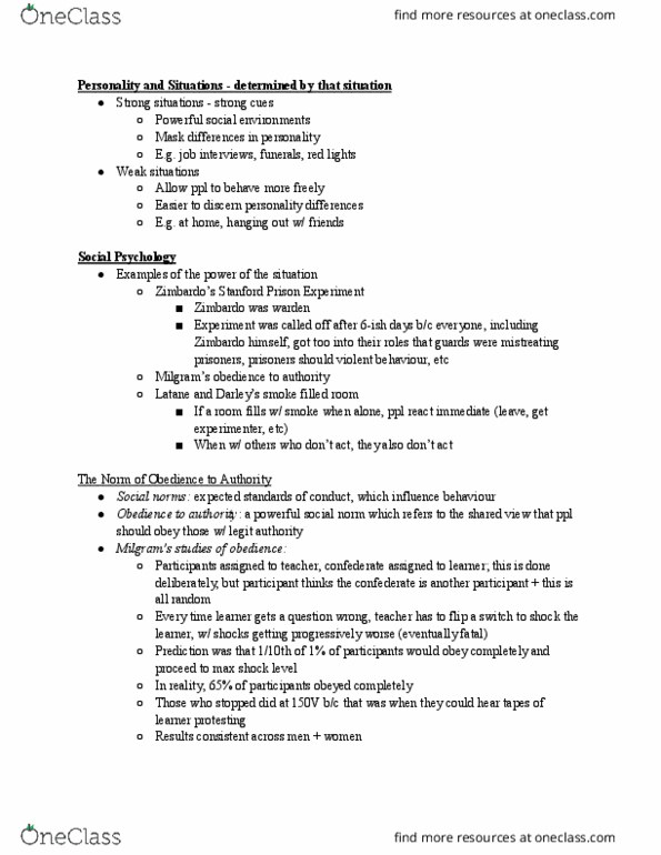 PSY100H1 Lecture Notes - Lecture 11: Smoke-Filled Room, Stanford Prison Experiment, Norm (Social) thumbnail