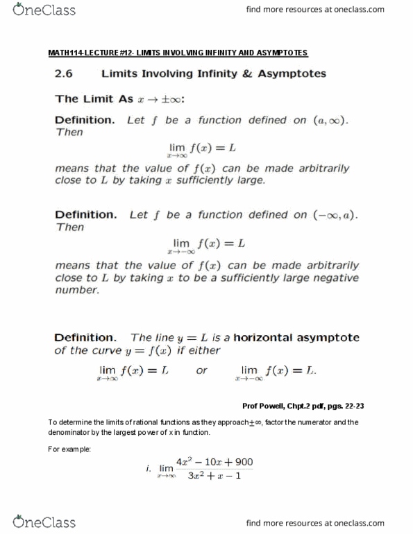 MATH114 Lecture Notes - Lecture 12: Indeterminate Form cover image