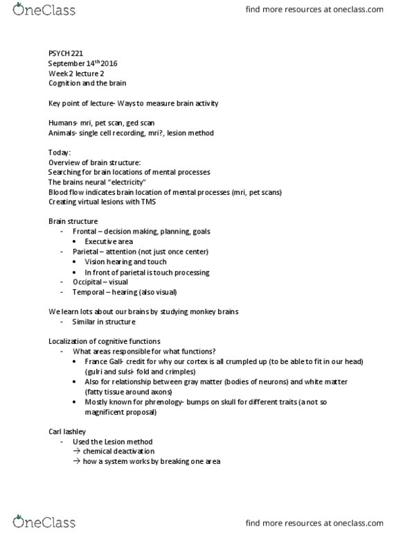 PSYC 221 Lecture Notes - Lecture 2: Positron Emission Tomography, Grey Matter, Visual Cortex thumbnail