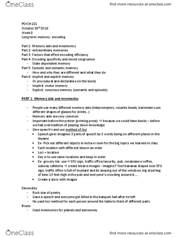 PSYC 221 Lecture Notes - Lecture 8: Episodic Memory, Implicit Memory, Rosary thumbnail