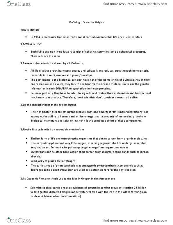 BIOL 1000 Chapter Notes - Chapter 3: Anoxygenic Photosynthesis, Metabolic Pathway, Hydrogen Sulfide thumbnail