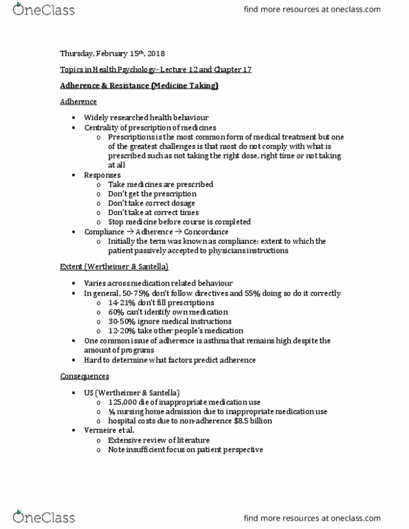 PSYC 3110 Lecture Notes - Lecture 12: Asthma, Centrality, Health Education thumbnail