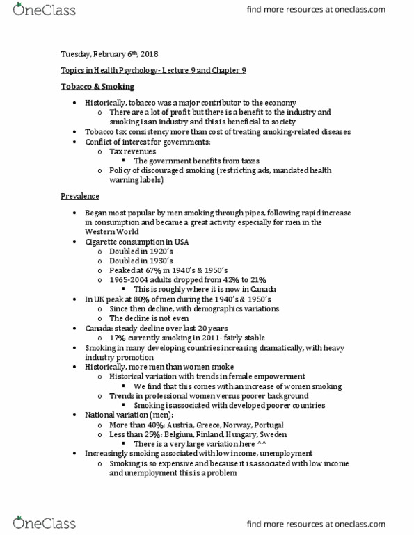 PSYC 3110 Lecture Notes - Lecture 9: Lung Cancer, Passive Smoking, Stomach Cancer thumbnail