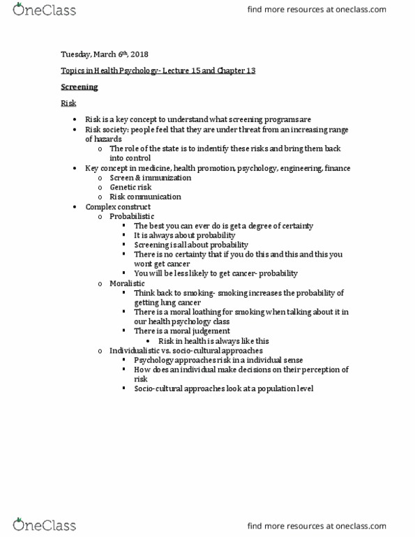 PSYC 3110 Lecture Notes - Lecture 15: Cervical Screening, Risk Management, Risk Society thumbnail