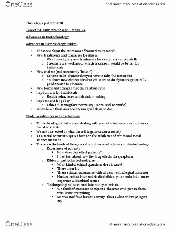 PSYC 3110 Lecture Notes - Lecture 24: Genetic Testing, Saturated Fat, Human Genome thumbnail