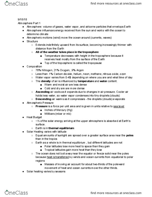 OCG 301 Lecture Notes - Lecture 4: Solar Thermal Collector, Water Vapor, Cool Air thumbnail