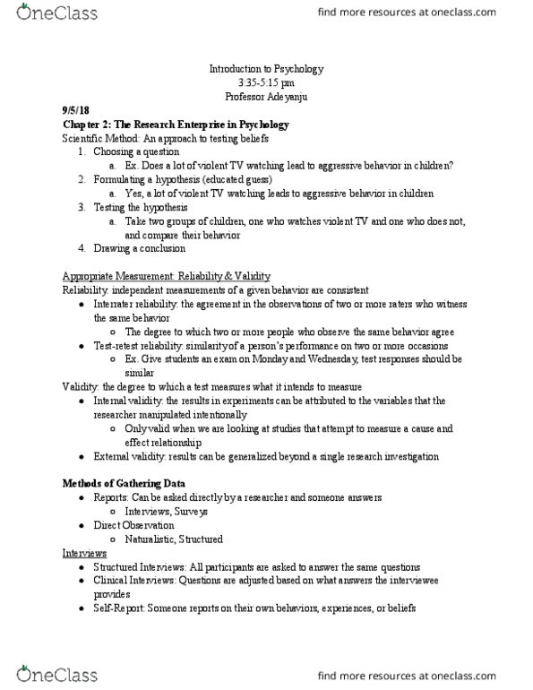 PSY 111 Chapter Notes - Chapter 2: External Validity, Internal Validity, Institutional Review Board thumbnail