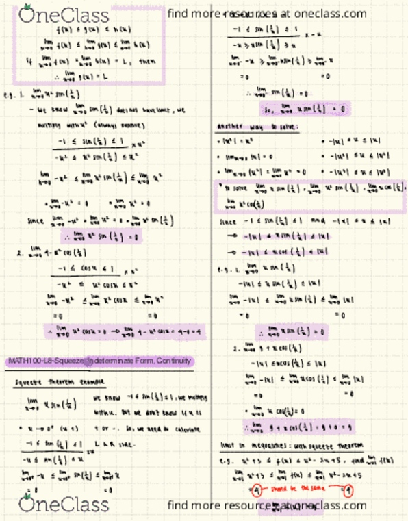 MATH 100 Lecture Notes - Lecture 9: Elul, Squeeze Theorem, Hmu Language cover image