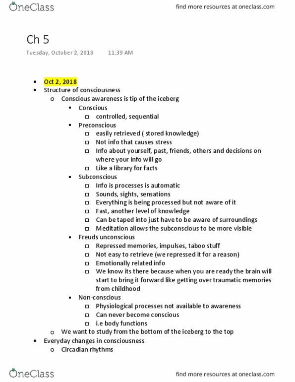 PSYC 1010 Lecture Notes - Lecture 8: Circadian Rhythm, Epigenetic Clock, Iceberg thumbnail