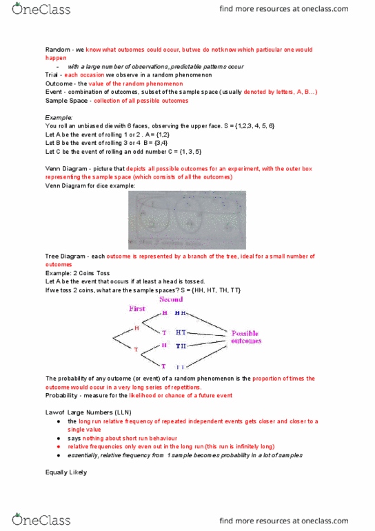 STAT151 Chapter Notes - Chapter 11-12: Venn Diagram, Sample Space, Probability Measure thumbnail