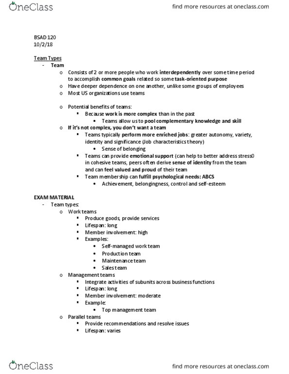 BSAD 120 Lecture Notes - Lecture 8: Team Building, Quality Circle, Product Design thumbnail