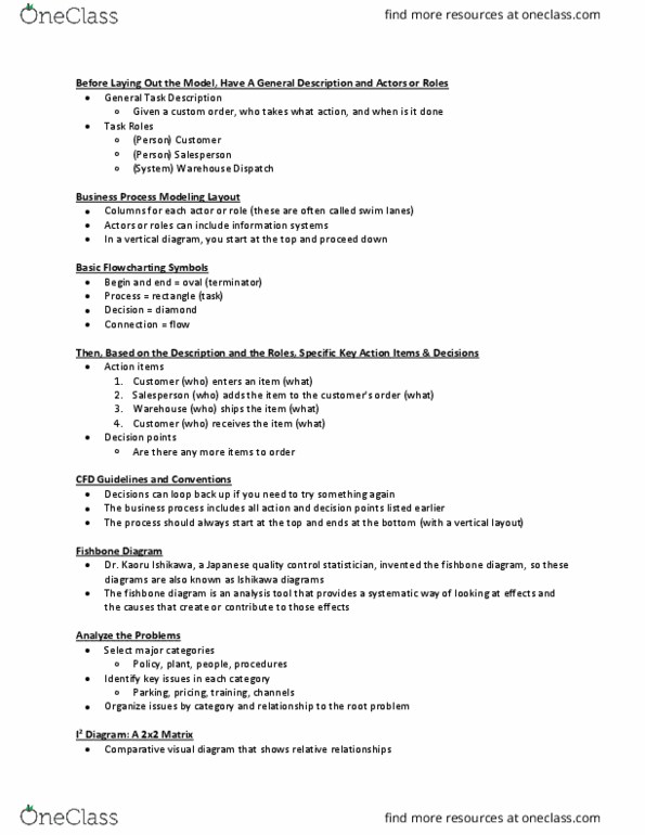 MIS 111 Lecture Notes - Lecture 19: Kaoru Ishikawa, Ishikawa Diagram, Business Process Modeling thumbnail