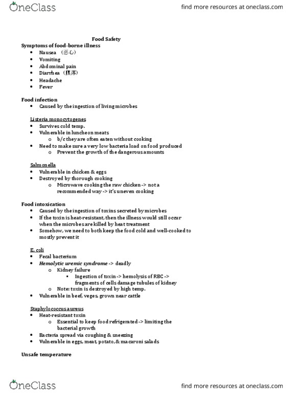NFS284H1 Lecture Notes - Lecture 8: Listeria Monocytogenes, Foodborne Illness, Abdominal Pain thumbnail