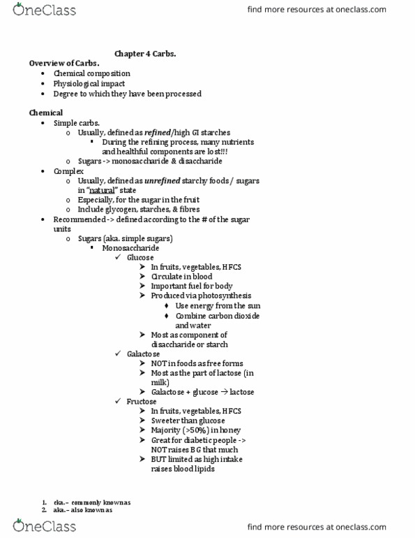 NFS284H1 Lecture Notes - Lecture 5: Blood Sugar, Disaccharide, Monosaccharide thumbnail